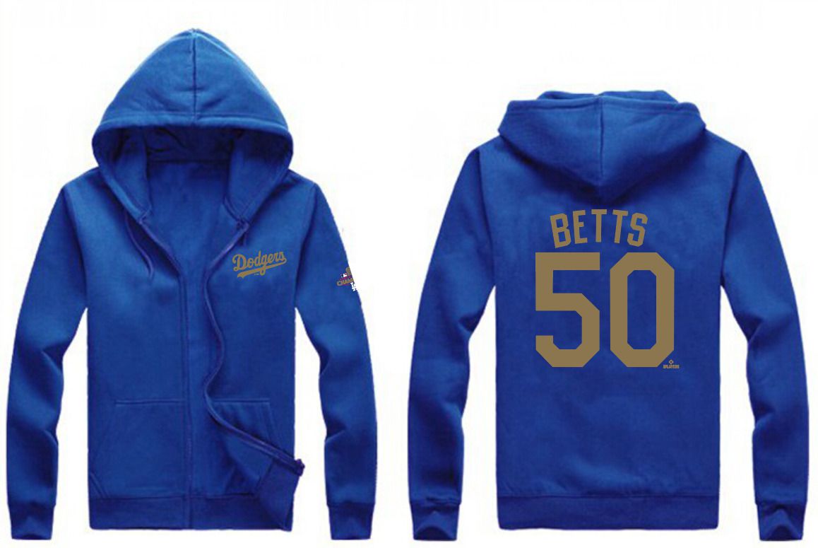 Men Los Angeles Dodgers #50 Betts Blue Zipper hoodie 2025 MLB Jersey style 2